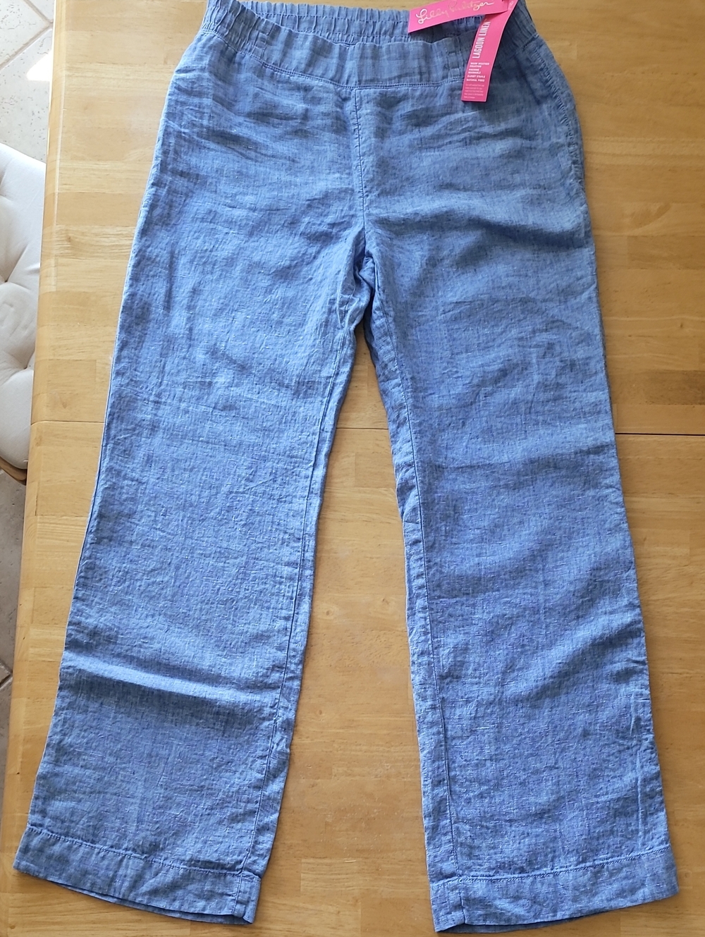 Lilly Pulitzer 100% Linen Deri Pants in Beckon Blue x Sea Salt - Picture 3 of 12